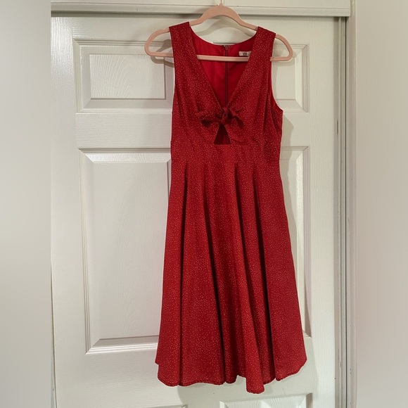 Hutch Reese Dress Red Polka Dot Size Medium A-Line Swingy Flowy Cutout Bow Cute - Picture 1 of 10